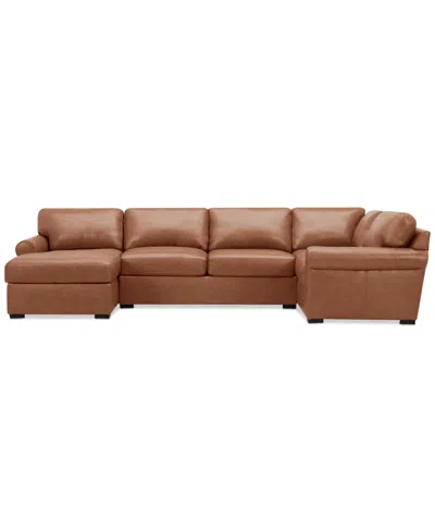 MACY'S RADLEY ROLL ARM 139" 4-PC. LEATHER SQUARE CORNER CHAISE SECTIONAL, EXCLUSIVELY AT MACY'S