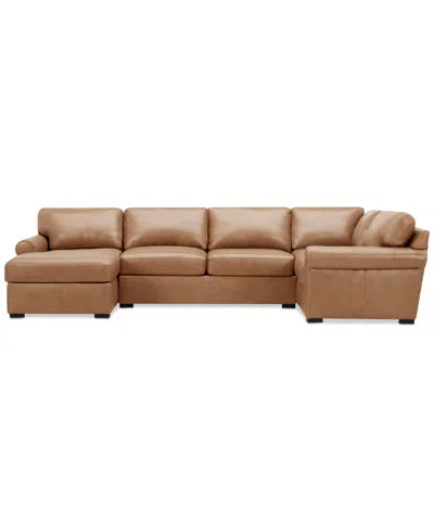 Macy's Radley Roll Arm 139" 4-pc. Leather Square Corner Chaise Sectional, Exclusively At  In Brown