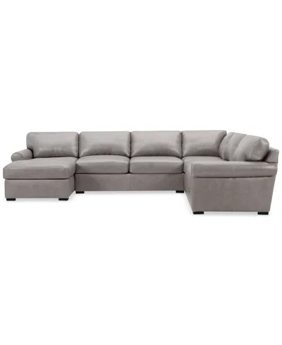 Macy's Radley Roll Arm 139" 5-pc. Leather Square Corner Chaise Sectional, Exclusively At
