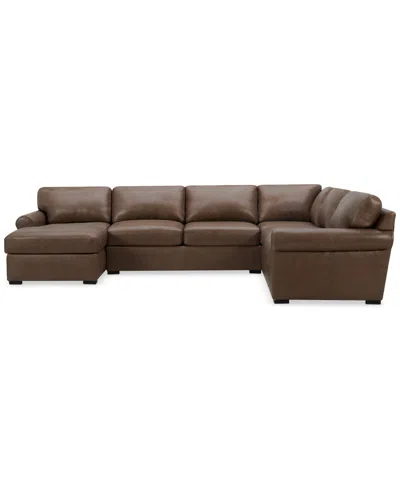Macy's Radley Roll Arm 139" 5-pc. Leather Square Corner Chaise Sectional, Exclusively At  In Brown
