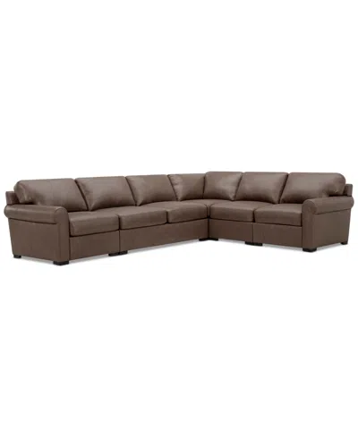 MACY'S RADLEY ROLL ARM 139" 5-PC. LEATHER SQUARE CORNER L SECTIONAL, EXCLUSIVELY AT MACY'S