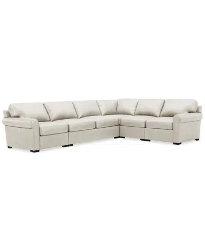 Macy's Radley Roll Arm 139" 5-pc. Leather Square Corner L Sectional, Exclusively At  In White