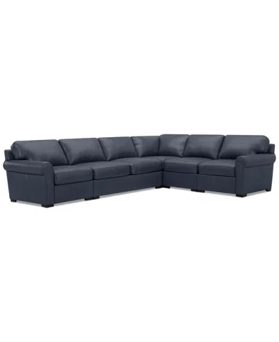 Macy's Radley Roll Arm 139" 5-pc. Leather Square Corner L Sectional, Exclusively At  In Blue