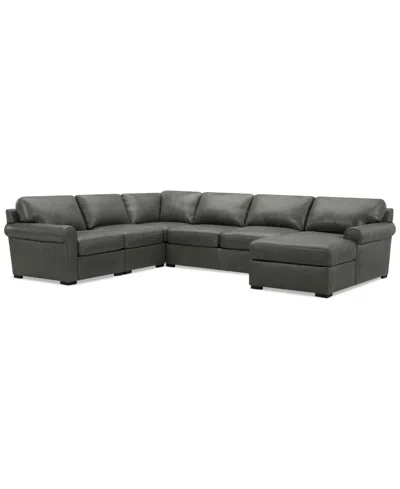 Macy's Radley Roll Arm 139" 5-pc. Leather Square Corner Chaise Sectional, Exclusively At  In Gray