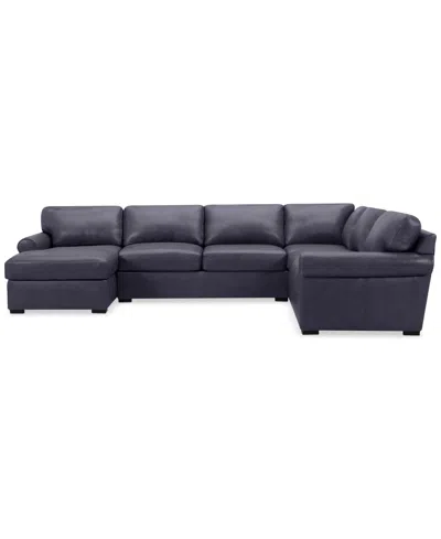 Macy's Radley Roll Arm 139" 5-pc. Leather Square Corner Chaise Sectional, Exclusively At  In Gray