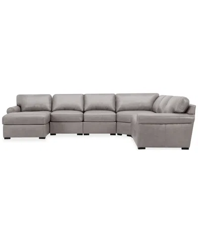 MACY'S RADLEY ROLL ARM 145" 6-PC. LEATHER WEDGE CORNER CHAISE SECTIONAL, EXCLUSIVELY AT MACY'S