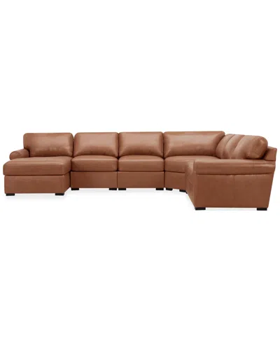 Macy's Radley Roll Arm 145" 6-pc. Leather Wedge Corner Chaise Sectional, Exclusively At  In Brown