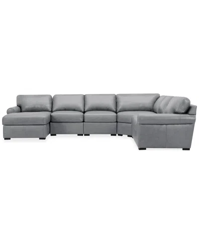 Macy's Radley Roll Arm 145" 6-pc. Leather Wedge Corner Chaise Sectional, Exclusively At  In Gray