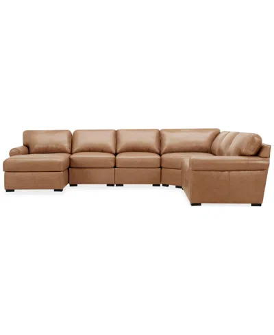 Macy's Radley Roll Arm 145" 6-pc. Leather Wedge Corner Chaise Sectional, Exclusively At  In Brown