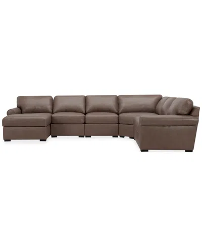 Macy's Radley Roll Arm 145" 6-pc. Leather Wedge Corner Chaise Sectional, Exclusively At  In Brown