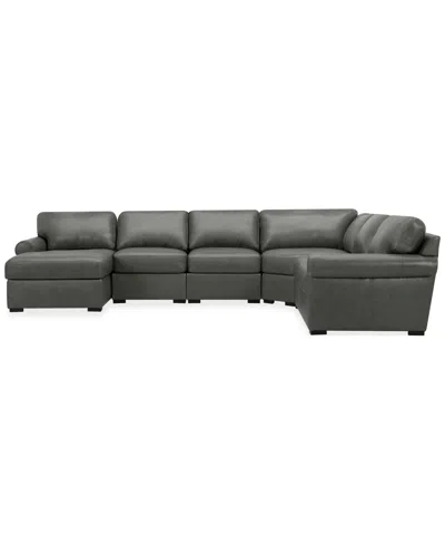 Macy's Radley Roll Arm 145" 6-pc. Leather Wedge Corner Chaise Sectional, Exclusively At  In Gray