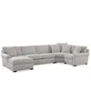 Macy's Radley Roll Arm 148" 4-pc. Fabric Chaise Sectional With Wedge, Exclusively At  In Gray