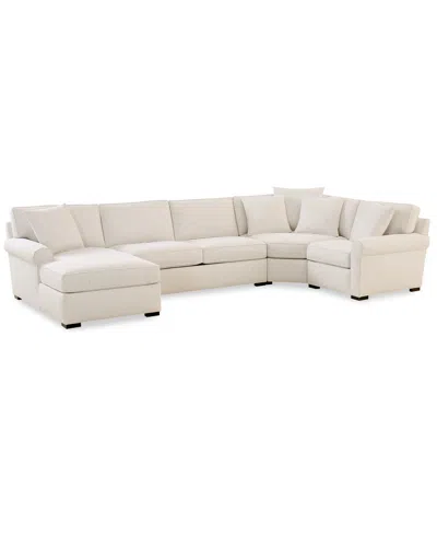 Macy's Radley Roll Arm 148" 4-pc. Fabric Chaise Sectional With Wedge, Exclusively At  In White