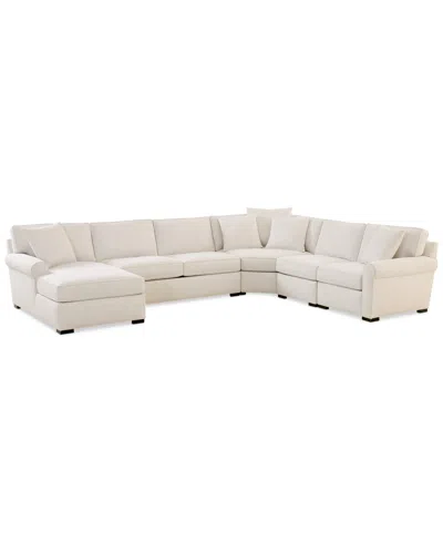 Macy's Radley Roll Arm 148" 5-pc. Fabric Chaise Sectional With Wedge, Exclusively At  In White