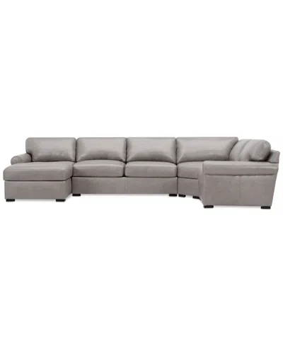 Macy's Radley Roll Arm 132" 6-pc. Leather Square Corner Chaise Sectional, Exclusively At
