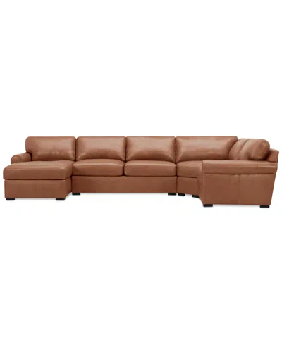 Macy's Radley Roll Arm 152" 4-pc. Leather Wedge Corner Chaise Sectional, Exclusively At  In Brown