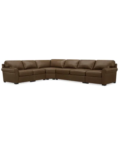 MACY'S RADLEY ROLL ARM 152" 5-PC. LEATHER WEDGE CORNER L SECTIONAL, EXCLUSIVELY AT MACY'S