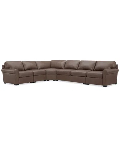 MACY'S RADLEY ROLL ARM 152" 5-PC. LEATHER WEDGE CORNER L SECTIONAL, EXCLUSIVELY AT MACY'S
