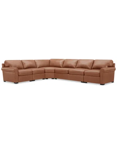 MACY'S RADLEY ROLL ARM 152" 5-PC. LEATHER WEDGE CORNER L SECTIONAL, EXCLUSIVELY AT MACY'S