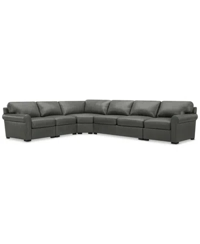 Macy's Radley Roll Arm 152" 5-pc. Leather Wedge Corner L Sectional, Exclusively At  In Black