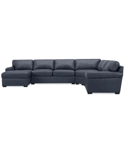 Macy's Radley Roll Arm 152" 5-pc. Leather Wedge Corner Chaise Sectional, Exclusively At  In Blue