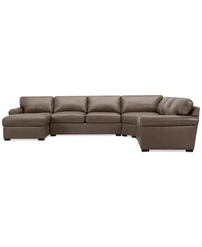 Macy's Radley Roll Arm 152" 5-pc. Leather Wedge Corner Chaise Sectional, Exclusively At  In Brown