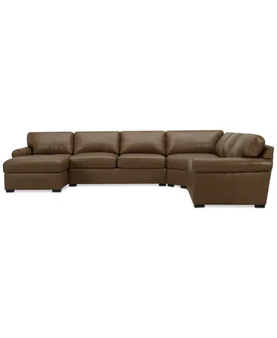 Macy's Radley Roll Arm 152" 5-pc. Leather Wedge Corner Chaise Sectional, Exclusively At  In Brown