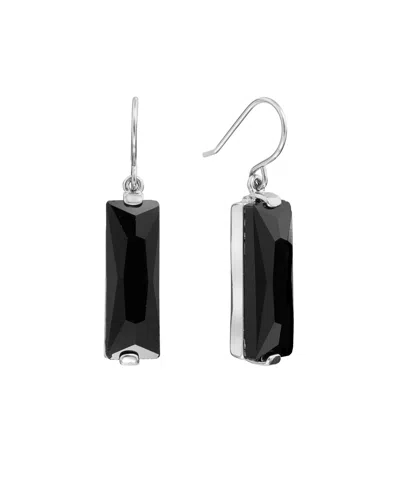Macy's Rectangular Crystal Drop Earrings In Silver-plate In Black