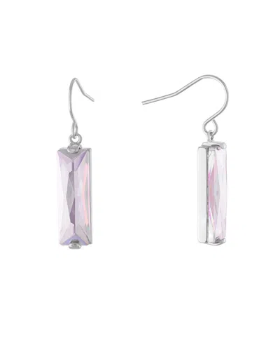 Macy's Rectangular Crystal Drop Earrings In Silver-plate In Light Pink