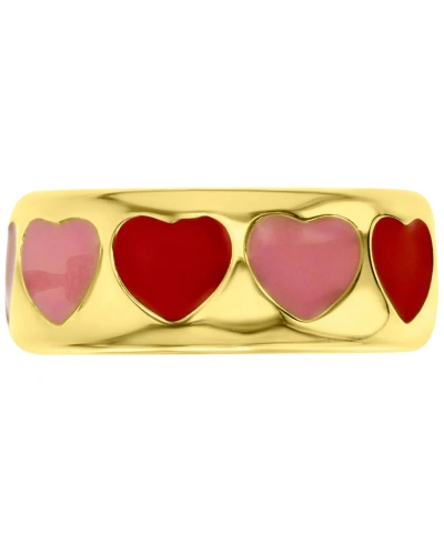Macy's Red & Pink Enamel Heart Band In 14k Gold-plated Sterling Silver In Red,pink