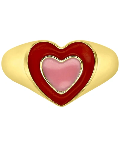 Macy's Red & Pink Enamel Heart Ring In 14k Gold-plated Sterling Silver In Red  Pink