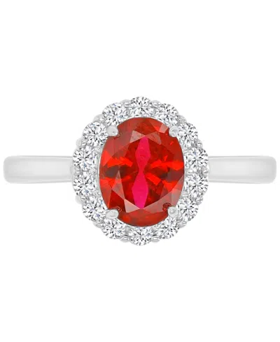 Macy's Red & White Cubic Zirconia Oval Halo Ring In Sterling Silver
