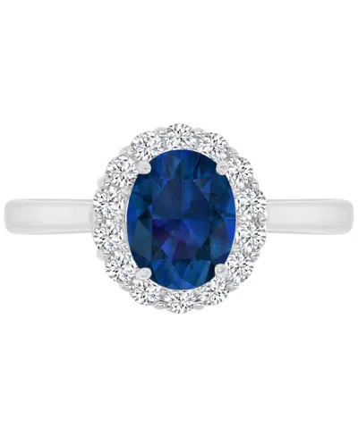 Macy's Red & White Cubic Zirconia Oval Halo Ring In Sterling Silver In Blue