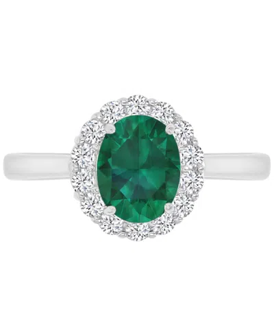 Macy's Red & White Cubic Zirconia Oval Halo Ring In Sterling Silver In Green