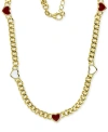 Macy's Red & White Enamel Heart Curb Link 18" Collar Necklace In 14k Gold-plated Sterling Silver In Gold