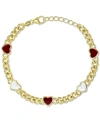 MACY'S RED & WHITE ENAMEL HEART LARGE LINK CHAIN BRACELET IN 14K GOLD-PLATED STERLING SILVER