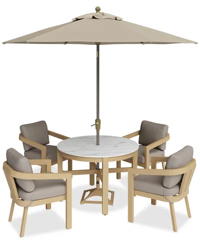 Macy's Reid Outdoor 5pc Set (round Dining Table & 4 Dining Chairs), Created For  In Brown