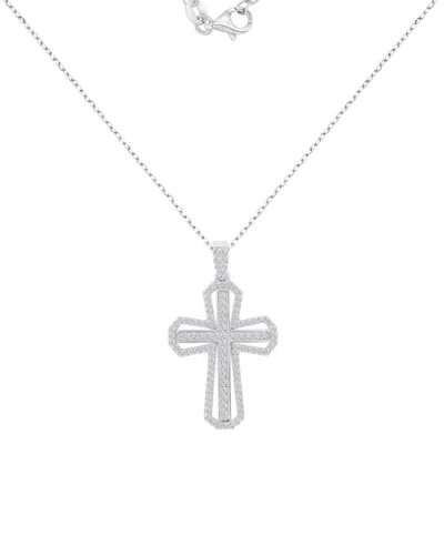 Macy's Rhodium Crystal Cross Necklace In Metallic