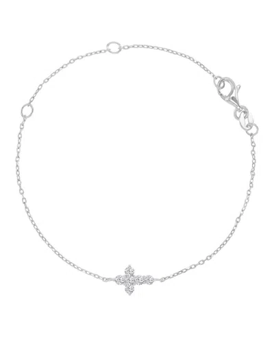 Macy's Rhodium Over Silver Cubic Zirconia Cross Bracelet In White