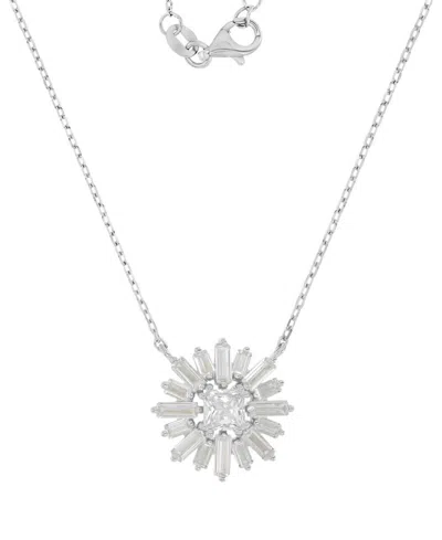 Macy's Rhodium Over Sterling Silver Baguette And Princess Cut Cubic Zirconia Sunshine Necklace