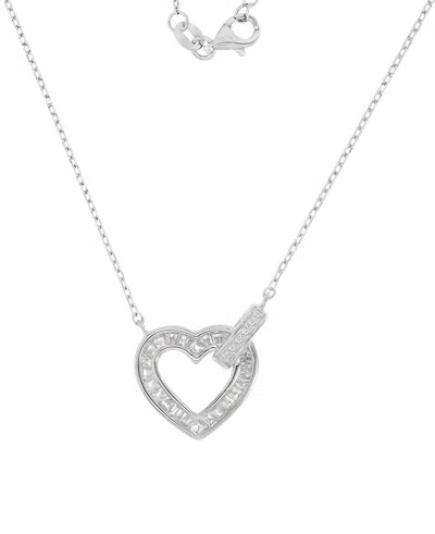 Macy's Rhodium Over Sterling Silver Cubic Zirconia Heart Rolo Chain Necklace In White