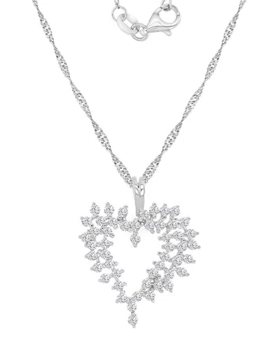 Macy's Rhodium Over Sterling Silver Cubic Zirconia Heart Singapore Chain Necklace In Yellow