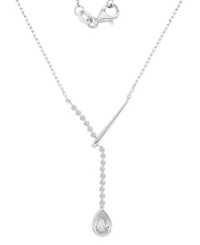 Macy's Rhodium Over Sterling Silver Cubic Zirconia Pear Y Necklace In White