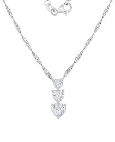 Macy's Rhodium Over Sterling Silver Cubic Zirconia Triple Heart Necklace In White