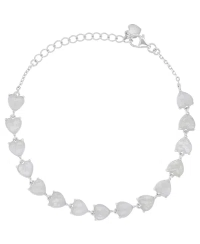 Macy's Rhodium Over Sterling Silver Moonstone Heart Frontal Bracelet In White