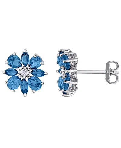 Macy's Rhodolite (2 Ct. T.w.) And White Topaz (1/10 Ct. T.w.) Earrings In 18k Rose Gold Flash Plated Sterli In Blue