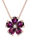 Macy's Rhodolite (3-1/2 Ct. T.w.) & Diamond Accent Flower 18" Pendant Necklace In 14k Rose Gold-plated Ster In Rhodolite