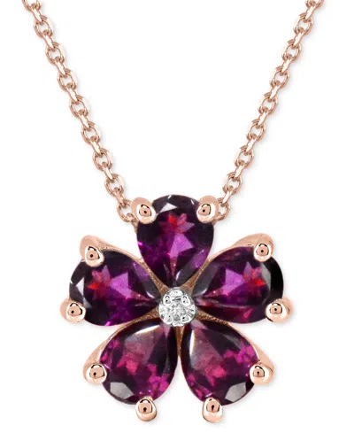 Macy's Rhodolite (3-1/2 Ct. T.w.) & Diamond Accent Flower 18" Pendant Necklace In 14k Rose Gold-plated Ster