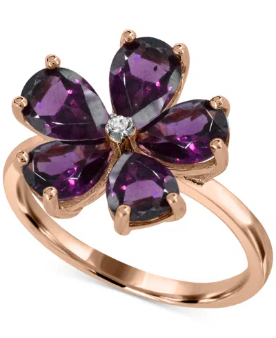 Macy's Rhodolite (3-1/2 Ct. T.w.) & Diamond Accent Flower Ring In 14k Rose Gold-plated Sterling Silver