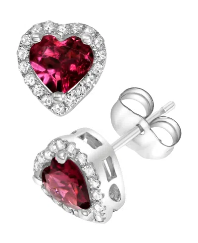 Macy's Rhodolite Garnet (1 Ct. T.w.) & Diamond (1/8 Ct. T.w.) Stud Earrings In 14k White Gold In Red